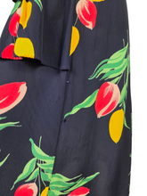 Load image into Gallery viewer, 1940s Navy Blue and Multicoloured Tulip Peplum Dress
