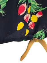 Load image into Gallery viewer, 1940s Navy Blue and Multicoloured Tulip Peplum Dress
