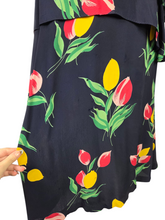 Load image into Gallery viewer, 1940s Navy Blue and Multicoloured Tulip Peplum Dress
