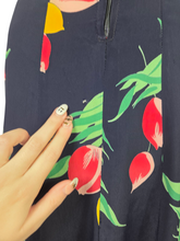 Load image into Gallery viewer, 1940s Navy Blue and Multicoloured Tulip Peplum Dress
