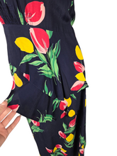 Load image into Gallery viewer, 1940s Navy Blue and Multicoloured Tulip Peplum Dress

