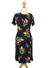 Load image into Gallery viewer, 1940s Navy Blue and Multicoloured Tulip Peplum Dress
