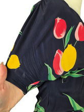 Load image into Gallery viewer, 1940s Navy Blue and Multicoloured Tulip Peplum Dress
