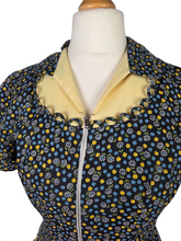 Load image into Gallery viewer, 1940s Black and Yellow Floral Zip Front Dress

