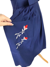 Load image into Gallery viewer, 1940s Royal Blue Pleated Dress With Red and White Flowers
