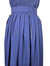 Load image into Gallery viewer, 1940s Royal Blue Pleated Dress With Red and White Flowers
