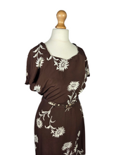 Load image into Gallery viewer, 1940s Brown and White Rayon Jersey Dress
