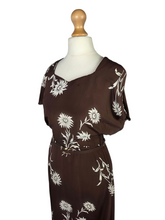 Load image into Gallery viewer, 1940s Brown and White Rayon Jersey Dress
