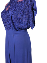 Load image into Gallery viewer, 1940s Rare Royal Blue Long Pink Beaded Sash Dress
