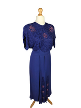Load image into Gallery viewer, 1940s Rare Royal Blue Long Pink Beaded Sash Dress
