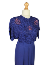 Load image into Gallery viewer, 1940s Rare Royal Blue Long Pink Beaded Sash Dress
