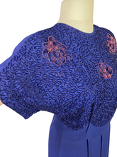 Load image into Gallery viewer, 1940s Rare Royal Blue Long Pink Beaded Sash Dress
