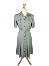 Load image into Gallery viewer, 1940s Duck Egg Blue Shirt waister Utility Dress
