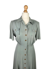 Load image into Gallery viewer, 1940s Duck Egg Blue Shirt waister Utility Dress
