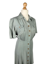 Load image into Gallery viewer, 1940s Duck Egg Blue Shirt waister Utility Dress
