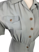 Load image into Gallery viewer, 1940s Duck Egg Blue Shirt waister Utility Dress
