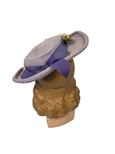 Load image into Gallery viewer, 1940s Lilac Straw/Raffia Hat With Flowers
