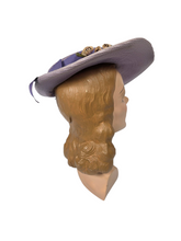 Load image into Gallery viewer, 1940s Lilac Straw/Raffia Hat With Flowers
