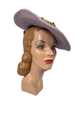 Load image into Gallery viewer, 1940s Lilac Straw/Raffia Hat With Flowers
