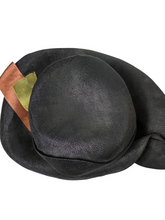Load image into Gallery viewer, 1920s Black Raffia Hat With Green Ribbon and Buckle
