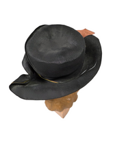 Load image into Gallery viewer, 1920s Black Raffia Hat With Green Ribbon and Buckle
