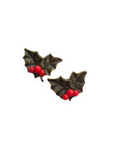 Load image into Gallery viewer, 1940s Green Celluloid Holly Earrings
