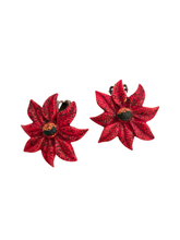Load image into Gallery viewer, 1940s Glitter Poinsettia Earrings
