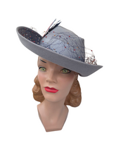 Load image into Gallery viewer, RESERVED FOR AURORA - PLEASE DO NOT BUY 1940S Rare Dusky Blue Fedora Hat With Feathers
