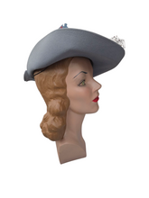 Load image into Gallery viewer, RESERVED FOR AURORA - PLEASE DO NOT BUY 1940S Rare Dusky Blue Fedora Hat With Feathers

