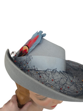 Load image into Gallery viewer, RESERVED FOR AURORA - PLEASE DO NOT BUY 1940S Rare Dusky Blue Fedora Hat With Feathers
