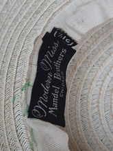 Load image into Gallery viewer, 1940s Off White Huge Raffia Straw Hat With Green Velvet Ribbon
