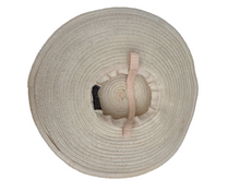 Load image into Gallery viewer, 1940s Off White Huge Raffia Straw Hat With Green Velvet Ribbon
