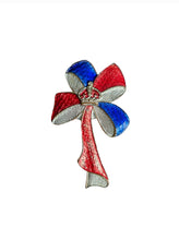 Load image into Gallery viewer, 1930s King George VI Red, White and Blue Crown Bow Brooch
