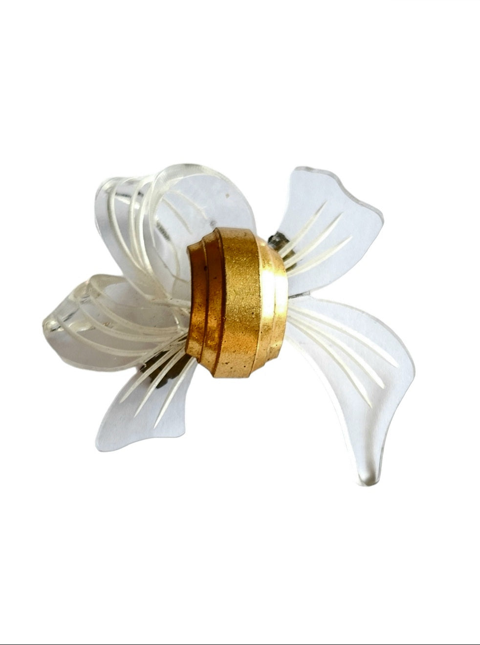 1940s Lucite and Metal Bow Brooch