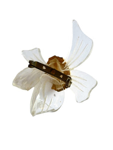 1940s Lucite and Metal Bow Brooch