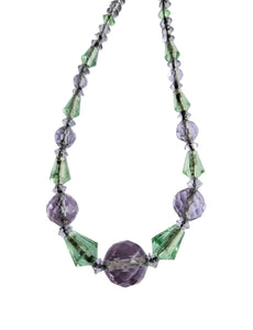 1930s Green and Purple Deco Faceted Glass Necklace