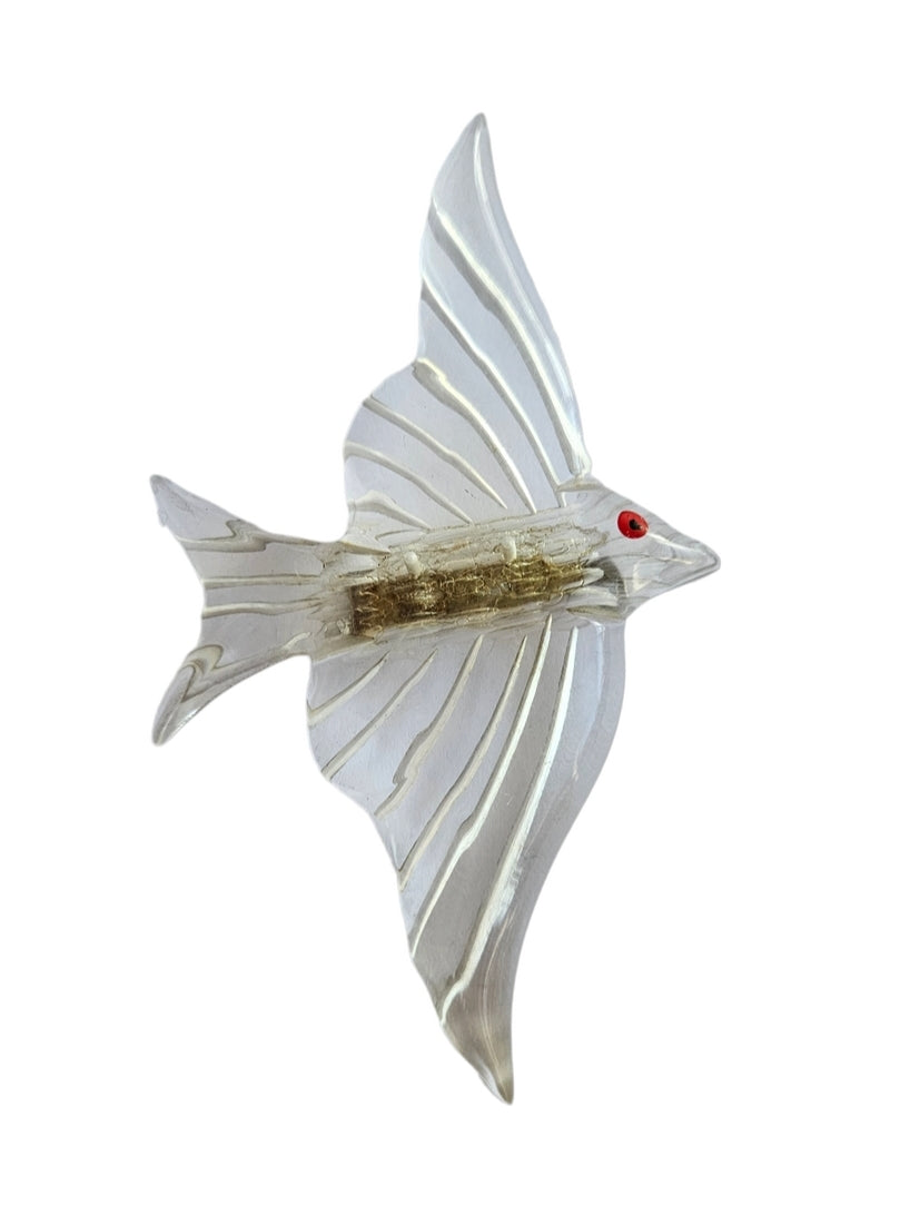 1940s Reverse Carved Lucite Flying Fish Brooch