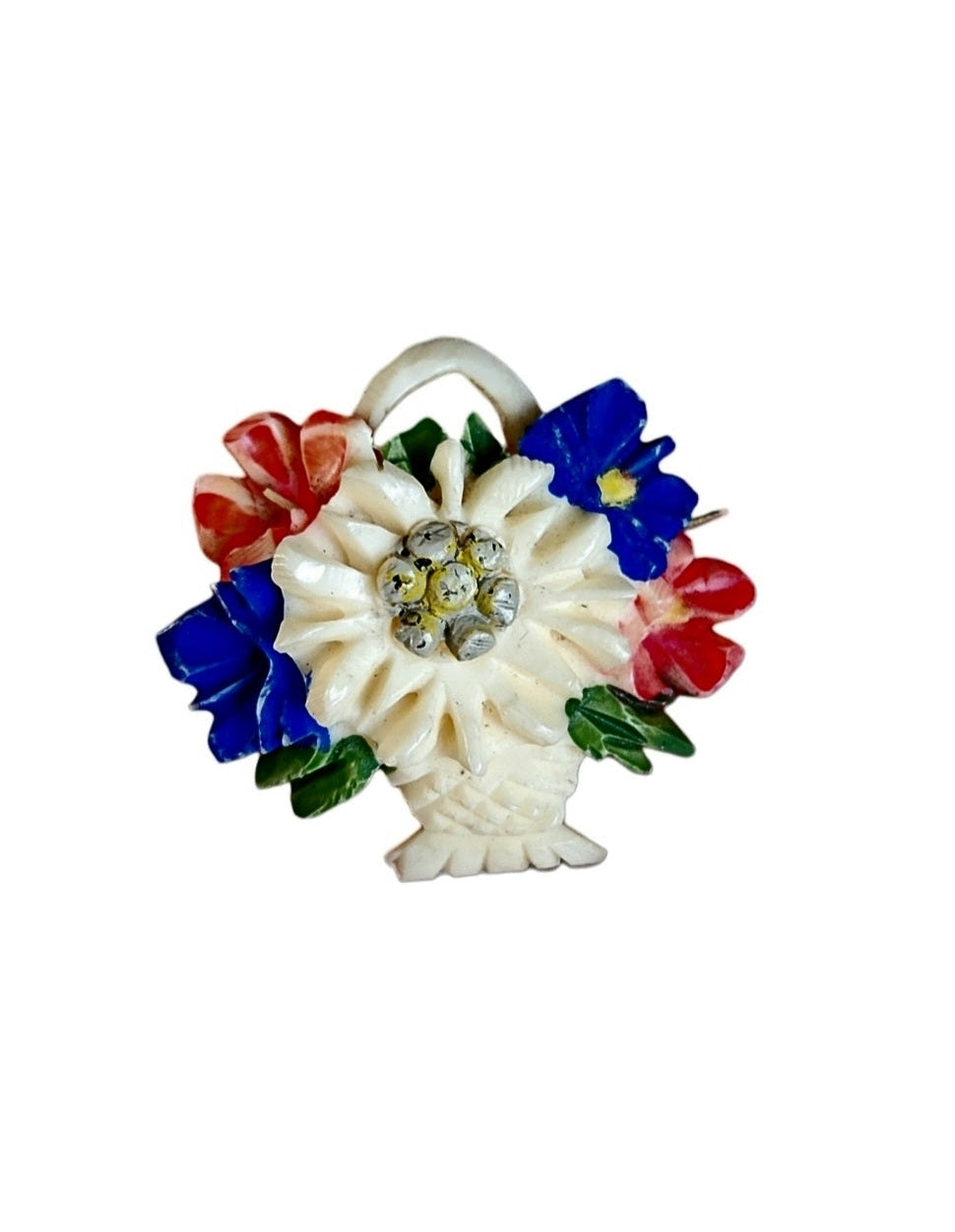 1940s Carved Alpine Flower Basket Brooch