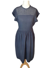 Load image into Gallery viewer, 1950s Dark Grey Cotton/Linen Dress With Waffle Pattern

