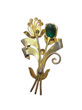 Load image into Gallery viewer, 1940s Huge Green Glass Gold Tone Flower Brooch
