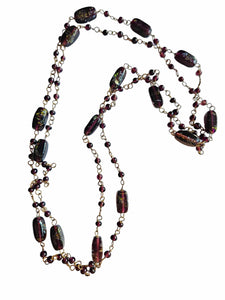 1930s Deco Purple Glass Speckled Wire Necklace
