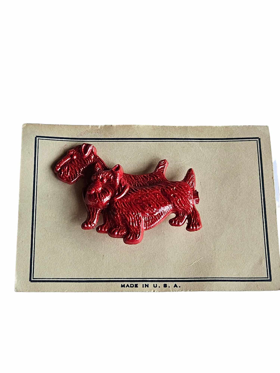 1940s Deadstock Red Celluloid Dog Brooch