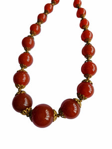 1930s Deco Red/Brown Glass and Metal Necklace