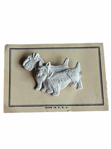 1940s Deadstock White Celluloid Dog Brooch