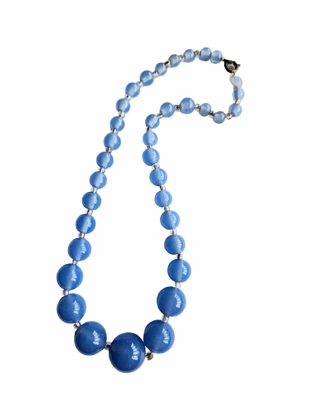 1930s Bright Blue Cloudy Glass Necklace