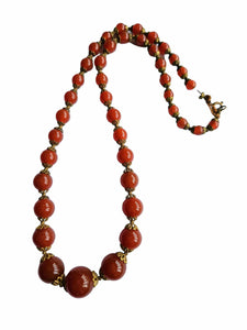 1930s Deco Red/Brown Glass and Metal Necklace