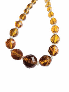 1930s Deco Dark Orange and Clear Faceted Glass Necklace