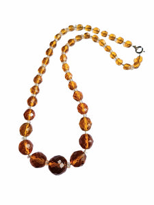1930s Deco Dark Orange and Clear Faceted Glass Necklace