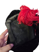 Load image into Gallery viewer, 1940s Black Velvet Tilt Hat With Red Feather
