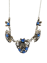 Load image into Gallery viewer, 1930s Czech Blue Glass and Filigree Necklace

